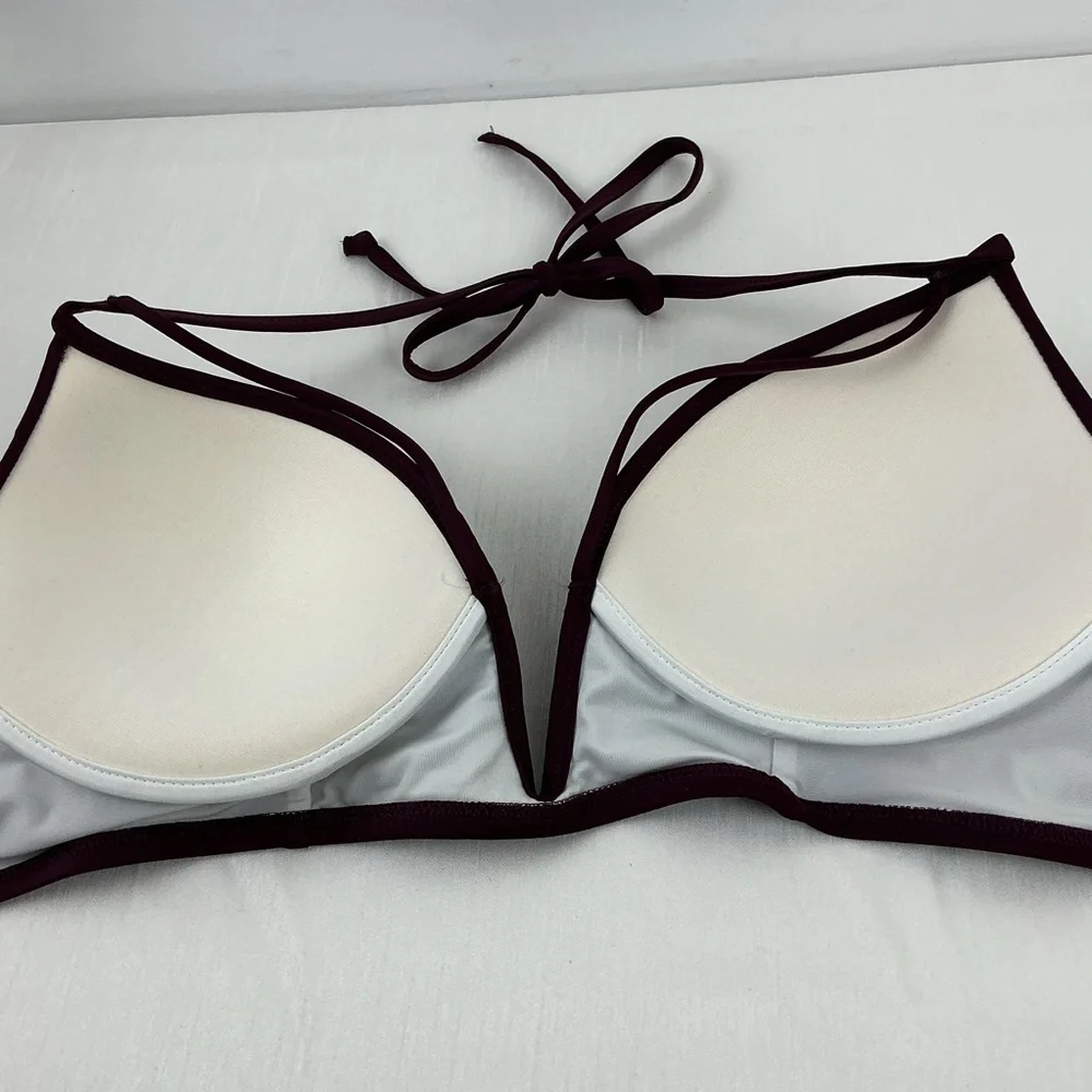 PINK Victoria Secret Plunge Bikini Top Size L Burgundy Halter